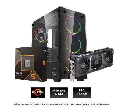 Pc Gamer R5 9600X, Water 240 ,8 X 2 De Ram , 750W, Rx 9060 Xt 8Gb,  Raptor Sentinel, B850, Ssd 480