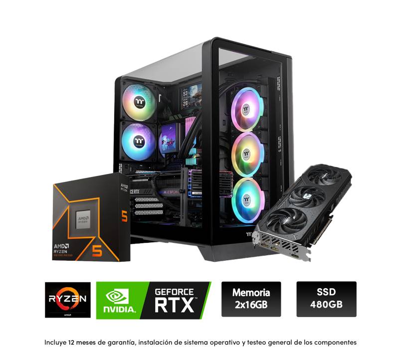 Pc Gamer R5 9600X, Water 240 ,2X16Gb De Ram , 750W, Rx 9060 Xt 8Gb,  View 390, B850, Ssd 480