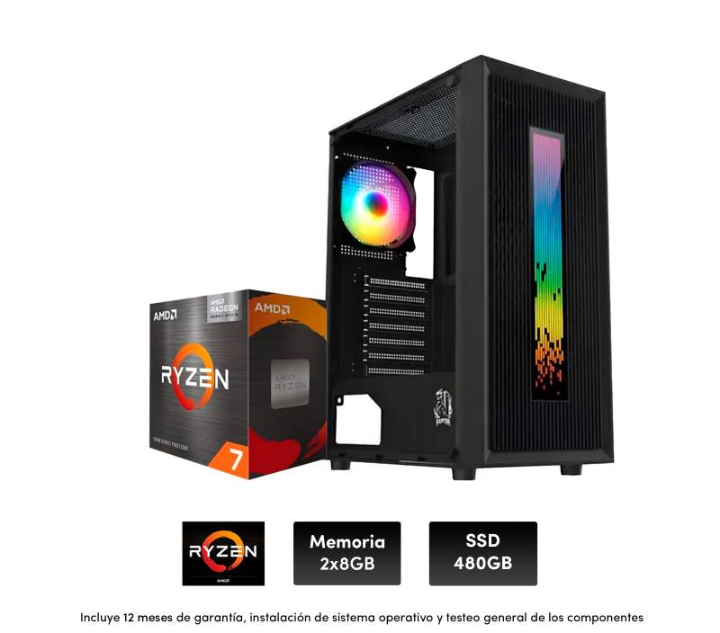 Pc Gamer R7 5700G, 8Gb X2 , 550W, Raptor Vortex, A520, 480 Ssd