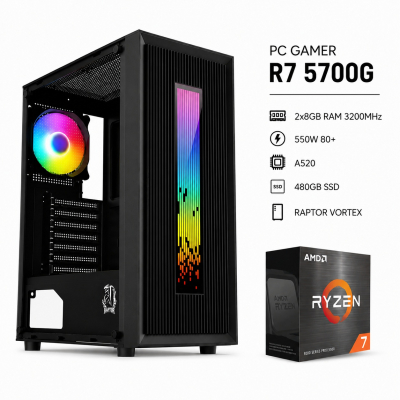 Pc Gamer R7 5700G, 8Gb X2 , 550W, Raptor Vortex, A520, 480 Ssd