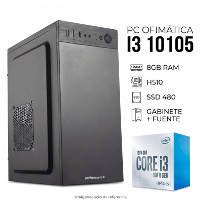 Pc Ofimatica I3 10105 , H510 ,8Gb , Gabinete + Fuente , Ssd 480