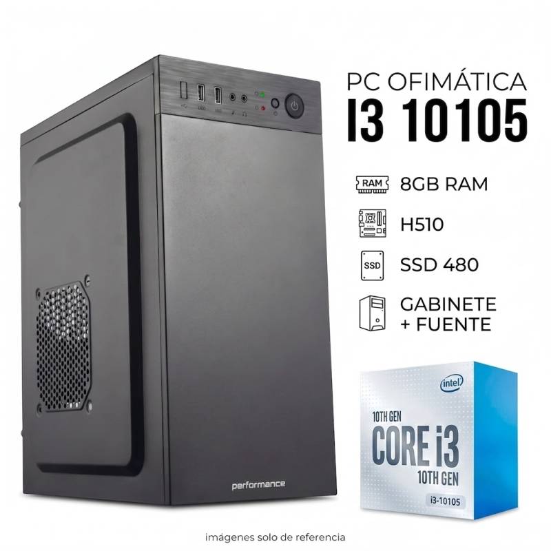Pc Ofimatica I3 10105 , H510 ,8Gb , Gabinete + Fuente , Ssd 480