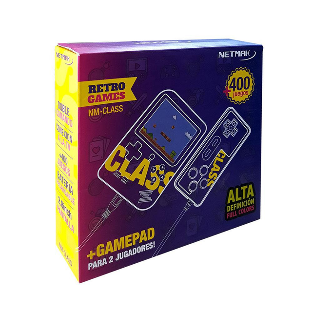 Consola De Juegos Portatil Netmak Nm-Class 8 Bits 400 Juegos Recargable