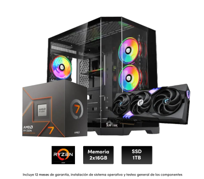 Pc Gamer R7 7700, 2X16Gb De Ram, 1000W, Rtx 5070 ,Raptor Eclypse, B850, M.2 1Tb , Water