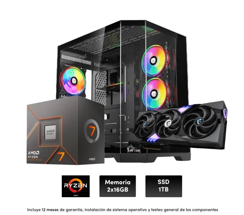 Pc Gamer R7 7700, 2X16Gb De Ram, 1000W, Rtx 5070 ,Raptor Eclypse, B850, M.2 1Tb , Water