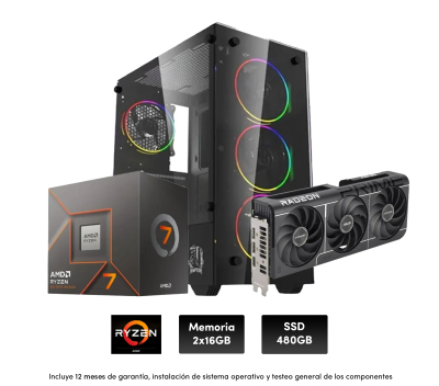 Pc Gamer R7 8700F, 2X16Gb De Ram, 650W, Rx 9060 Xt 8Gb, Raptor Sentinel, B850, Ssd 480