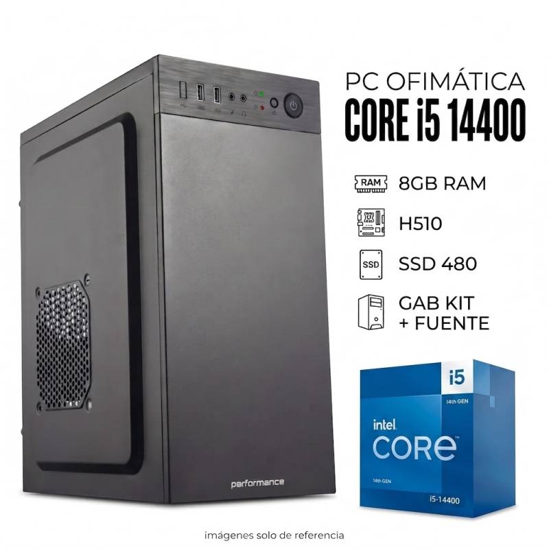 Pc Ofimatica Intel Core I5 14400 , 8Gb , Ssd 480 , Gab Kit