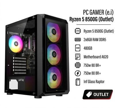 Pc Gamer (E.i) Ryzen 5 8500G , A620 , 2X8Gb Ddr5 , Ssd 480 , Inf Glass Raptor , 750W 80 Br (Outlet)