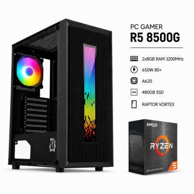 Pc Gamer R5 8500G, 8X2, 650W, Raptor Vortex, A620, 480 Ssd (Sin Adaptador Wi-Fi)