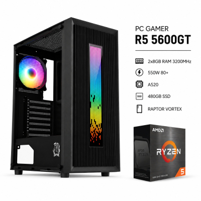 Pc Gamer R5 5600Gt, 2X8Gb , 550W, Raptor Vortex, A520, 480 Ssd