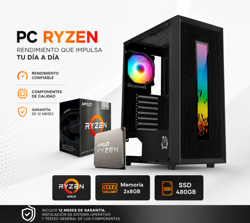 Pc Gamer R5 5600Gt, 2X8Gb , 550W, Raptor Vortex, A520, 480 Ssd
