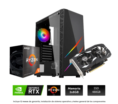 Pc Ryzen 5 5500 , 8Gb X2 , 550W , A520 , Ssd 480Gb ,Rtx 3050 6Gb, Gab Raptor Blaze
