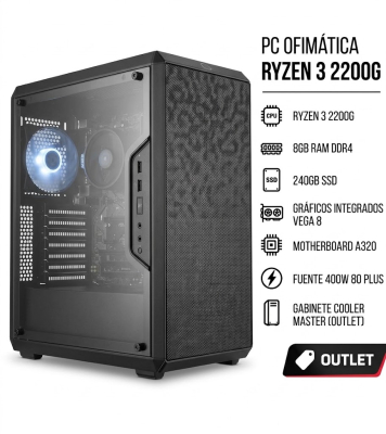 Pc Ofimatica (E.i) Ryzen 3 2200G , 8Gb , Ssd 240 , A320 , Gabinente Q300L Cooler Master (Outlet)