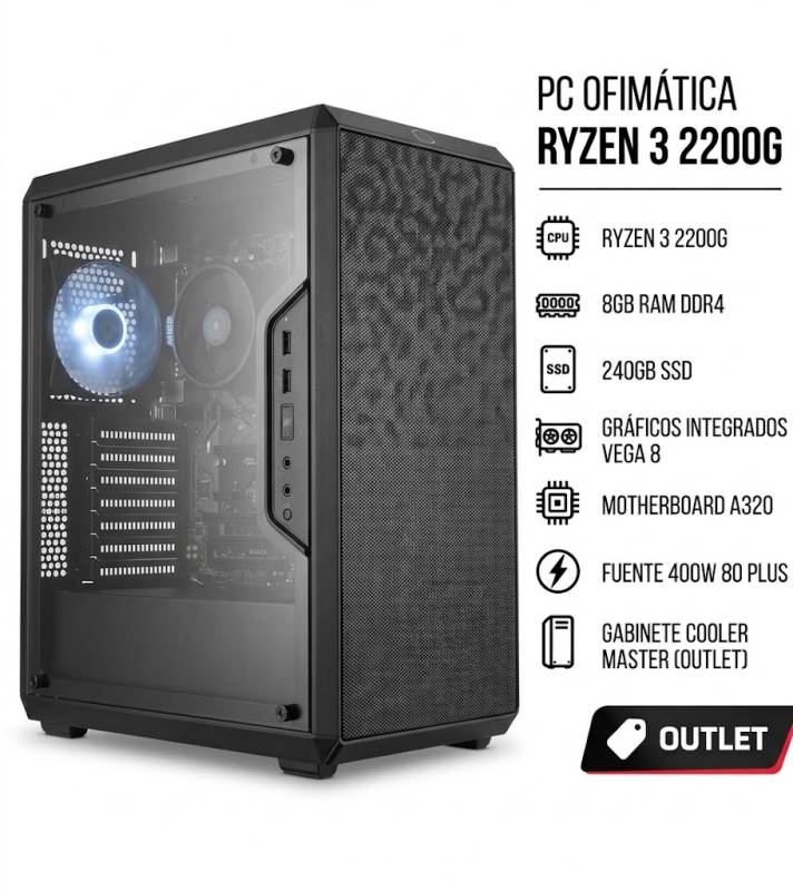 Pc Ofimatica (E.i) Ryzen 3 2200G , 8Gb , Ssd 240 , A320 , Gabinente Q300L Cooler Master (Outlet)