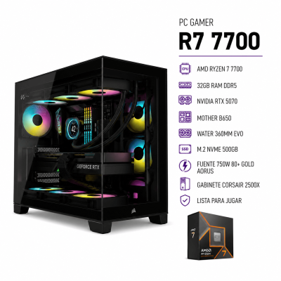 Pc Gamer (E.i) R7 7700, 32Gb Ddr5, 750W Aorus, Rtx 5070 , 2500 Corsair, Water 360 Evo, B650, M.2 500Gb