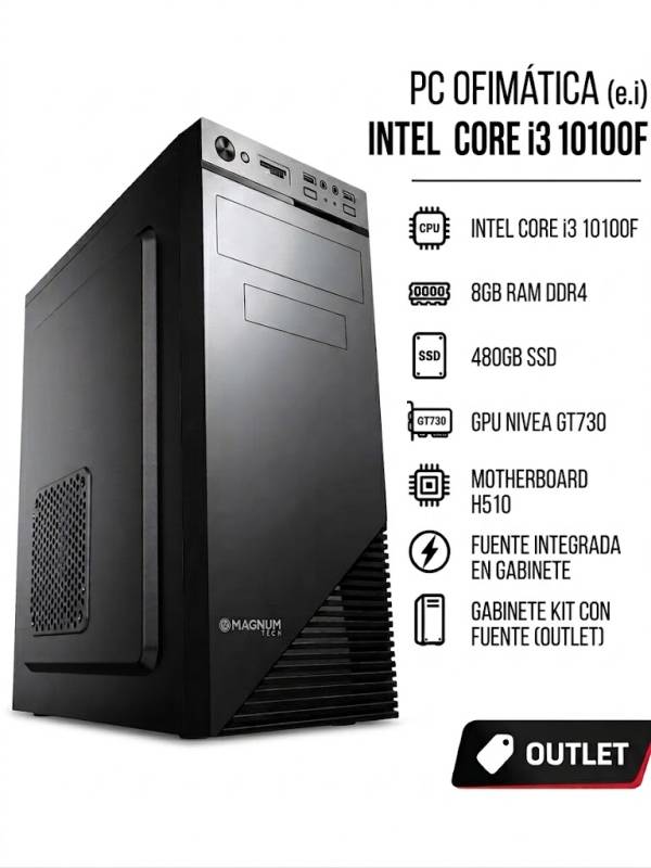 Pc Ofimatica (E.i) Intel Core I3 10100F , H510 , Ssd 480 , Gt730 , Gab Kit ,8 Gb Ram (Outlet)