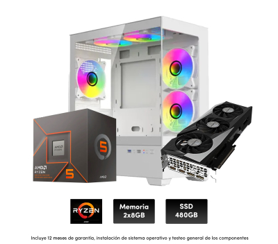 Pc Gamer R5 8400F, 8X2 , 750W, Rx 7600 8Gb, Raptor Thunder, A620, 480 Ssd (Sin Adaptador Wi-Fi)
