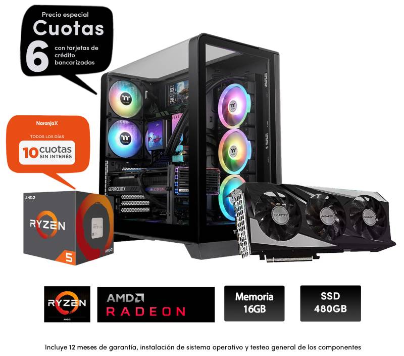 Pc Gamer R5 8400F, 16Gb X1 , 750W, Rx 7600 8Gb, View 390, A620, 480 Ssd (Sin Adaptador Wi-Fi)