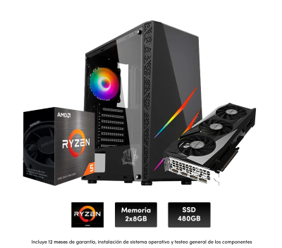 Pc Gamer R5 5500, 8Gb X2 , 550W, Rx 7600 8Gb, Raptor Blaze, B550, 480 Ssd (Sin Adaptador Wi-Fi)