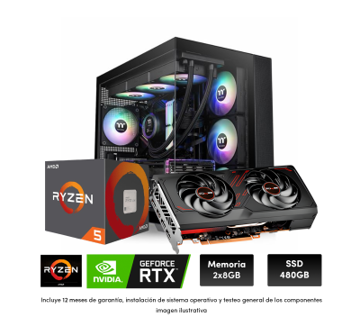 Pc Gamer R5 4500, 8Gb X2 , 550W, Rx 7600 8Gb, View 390, B550, 480 Ssd (Sin Adaptador Wi-Fi)