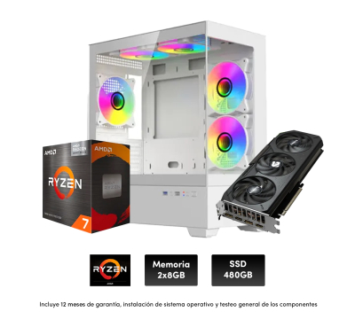 Pc Gamer R7 5700X, 2X8 Gb, 700W, Rtx 5050, Raptor Thunder, Water, B550, Ssd 480 (Sin Adaptador Wifi