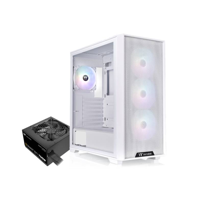 Gabinete Tt H390 Mid-Tower Tg Fan Argb X4 Snow White C/Fuente 750W