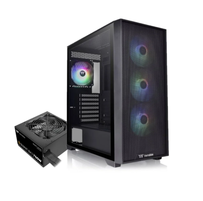 Gabinete Tt H390 Mid-Tower Tg Fan Argb X4 Black C/Fuente 750W