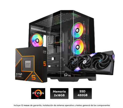 Pc Gamer R5 9600X, 2X16Gb , 750W, Rtx 5070, Raptor Eclypse, Water,  B850, Ssd 480