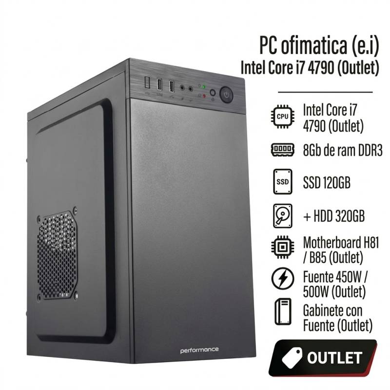 Pc Ofimatica (E.i) I7 4790 , 8Gb , Ssd 120 + Hdd 320 Gb , Gabinete Con Fuente (Outlet)