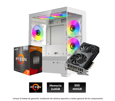Pc Gamer R7 5700X, 2X8 Gb, 700W, Rtx 5060, Raptor Thunder, Water, B550, Ssd 480 (Sin Adaptador Wifi)