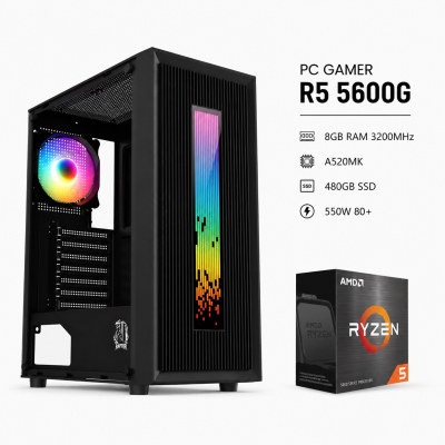 Pc Gamer (Ei) Ryzen 5 5600G (Outlet) + 8Gb 3200Mhz + Ssd 480Gb + 550W 80+, Mother A520Mk, Raptor Vortex