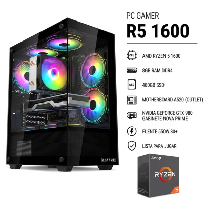 Pc Gamer (E.i) R5 1600, 8Gb , 550W 80 + , Ssd 480 , Gtx 980 , Nova Prime , A520 (Outlet)