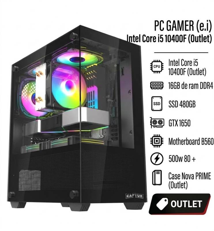 Pc Gamer (E.i) Intel Core I5 10400F , Ssd 480 , B560 , Gtx 1650 , Nova Prime , 16Gb De Ram , 500W 80 + (Outlet)