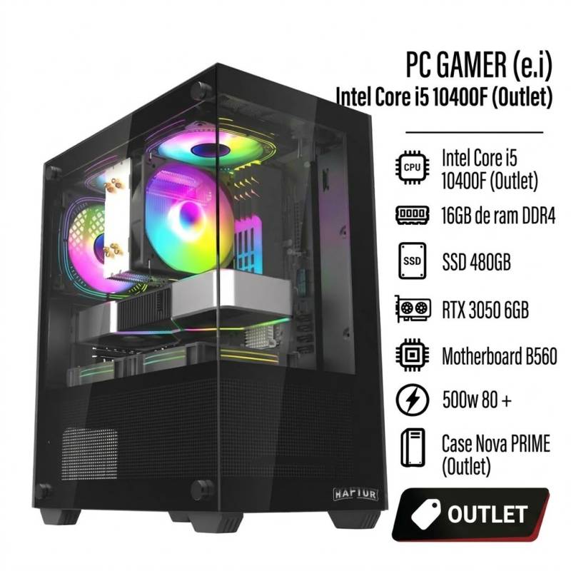 Pc Gamer (E.i) Intel Core I5 10400F , Ssd 480 , B560 , Rtx 3050 6Gb , Nova Prime , 16Gb De Ram , 500W 80 + (Outlet)