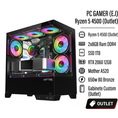 Pc Gamer (E.i) Ryzen 5 4500 , Ssd 1Tb , Rtx 2060 12Gb, A520, 2X8Gb Ram  , 650W 80 Bronze , Gab Thunder Raptor (Outlet)