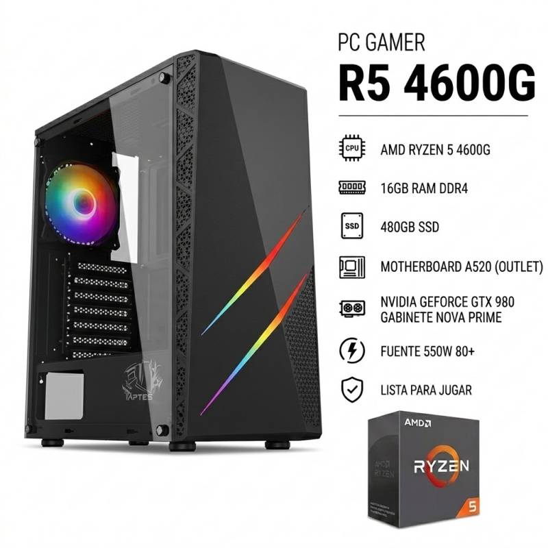 Pc Gamer (E.i) R5 4600G, 16Gb Ram, Ssd 480Gb, Gab Raptor Blaze Force