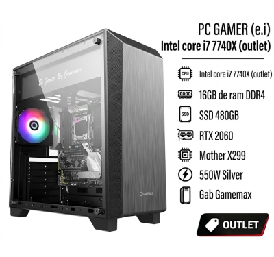 Pc Gamer (E.i) Intel Core I7 7740X , Mother X299 , Ssd 480 , Gab Gamemax , 550W Silver,  Rtx 2060 , 16Gb De Ram (Outlet)