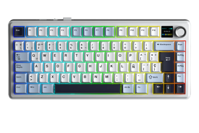 Aula F75 Blue White Dark Blue Wireless 75% Rgb Sw Reaper Teclado Mecanico Trimodo Gasket Sp Dial