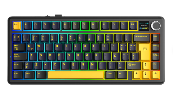 Aula F75 Black Dark Blue Orange Wireless 75% Rgb Sw Reaper Ingles Teclado Mecanico Trimodo Dial Gask