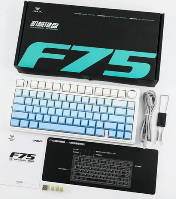 Aula F75 Blue Degradé Wireless 75% Rgb Sw Reaper Teclado Mecanico Trimodo Inglés Dial Gasket-[*