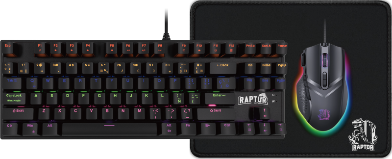 Combo Gamer Raptor Teclado 87 Teclas + Mouse Rgb 7200Dpi + Mouse Pad S (3071)