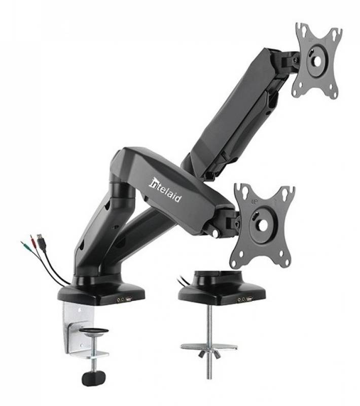 Soporte Intelaid Doble Monitor 1Usb Audio 13 A 27 100X100 It-Dgb2U