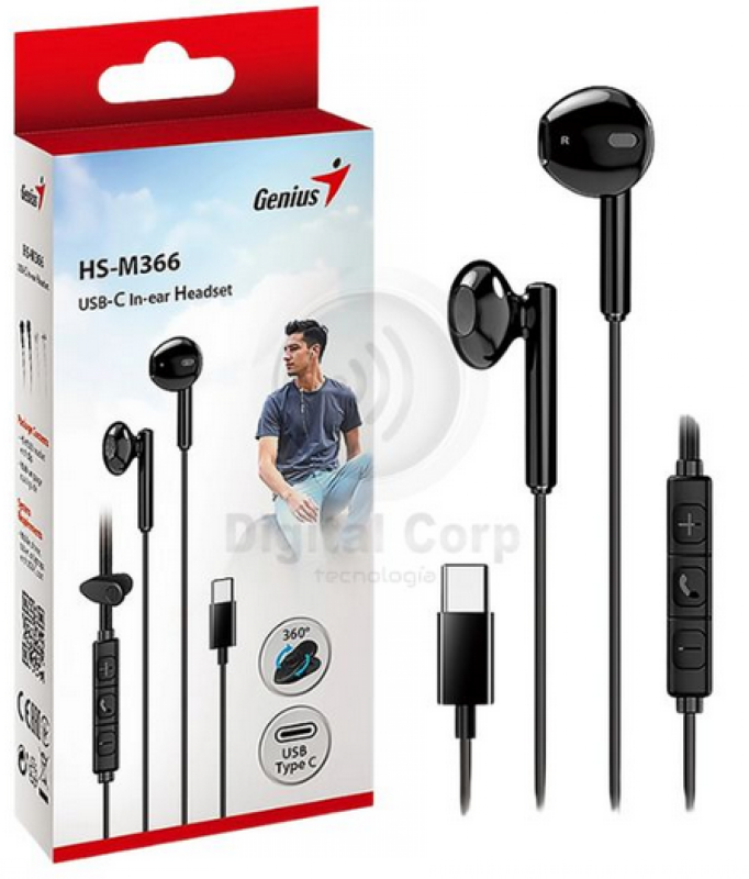 Auriculares In Ear Usb-C Genius Hs-M366 Black