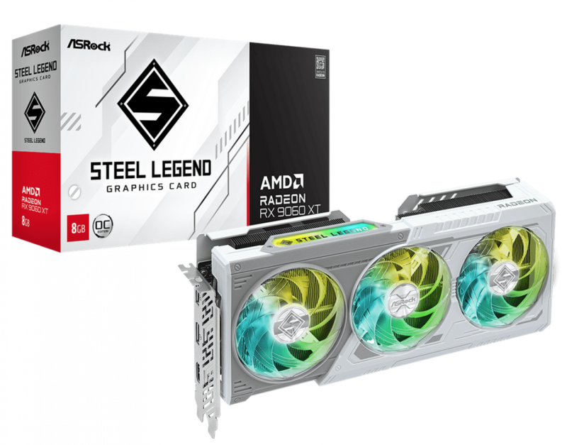 Placa De Video Asrock Rx9060Xt 8Gb Oc Steel Legend White